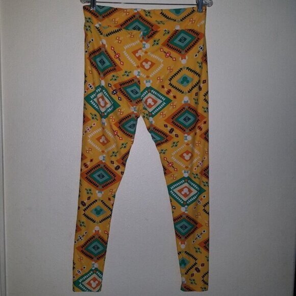 LuLaRoe Disney Mickey Minnie Mouse Leggings TC Yellow Orange Green White Aztec - Picture 5 of 9